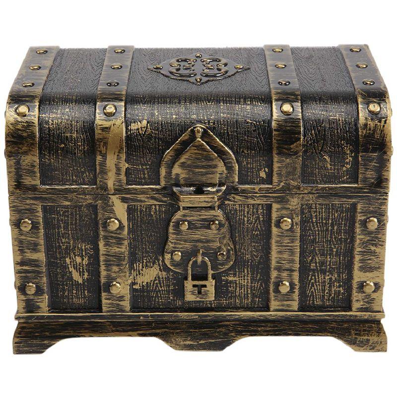 

AEE2-Pirate Treasure Chest Decorative Treasure Chest Keepsake Jewelry Box Plastic Treasure Boxes Party Decor Large Size бронзовый