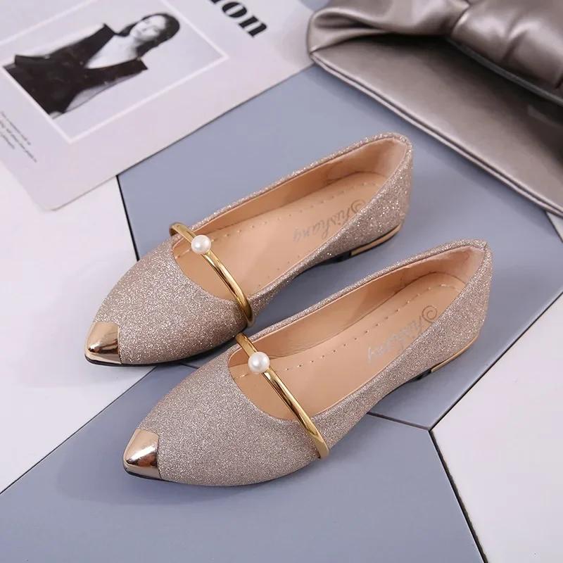 Damenschuhe 2024 Slipper Damen High Heels Mode Kleid Pumps Damen Perle Flacher Spitzer Zeh Niedrige Absatzschuhe Damen Zapatos