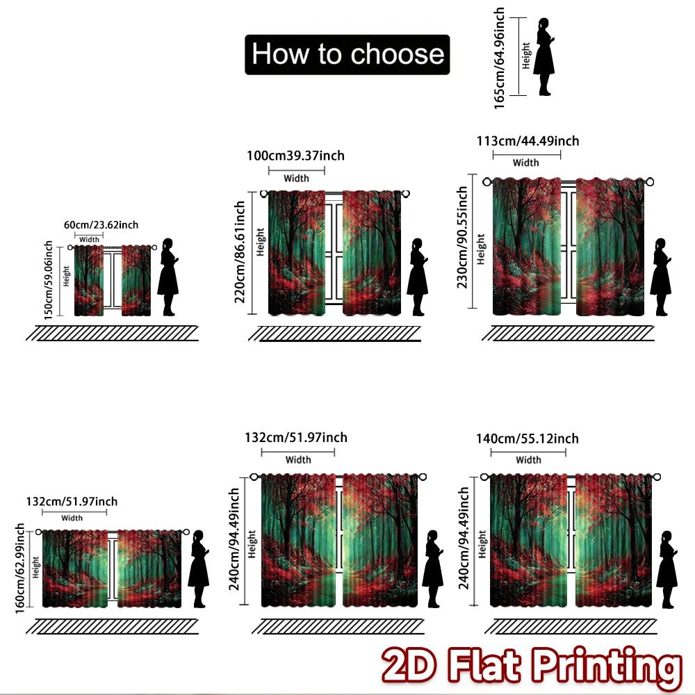 2D Flat Printing 2pcs Curtain Enchanted Forest Path Sunlight Digital Printed Polyester Drapes Festive Wall Decor Use for Photo