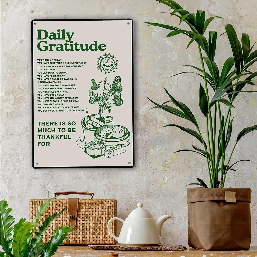 One Piece Room Decor Aesthetic Wall Decor, Daily Gratitude Inspiration Metal Tin Sign, Green Bohemian Home Cafe Wall Office