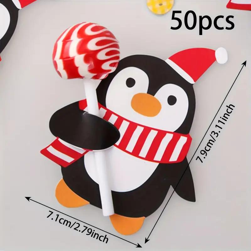 50pcs Christmas Lollipop Paper Cards Cartoon Santa Claus Penguin Kids Candy Gifts Package Wrapping New Year Party Decoration