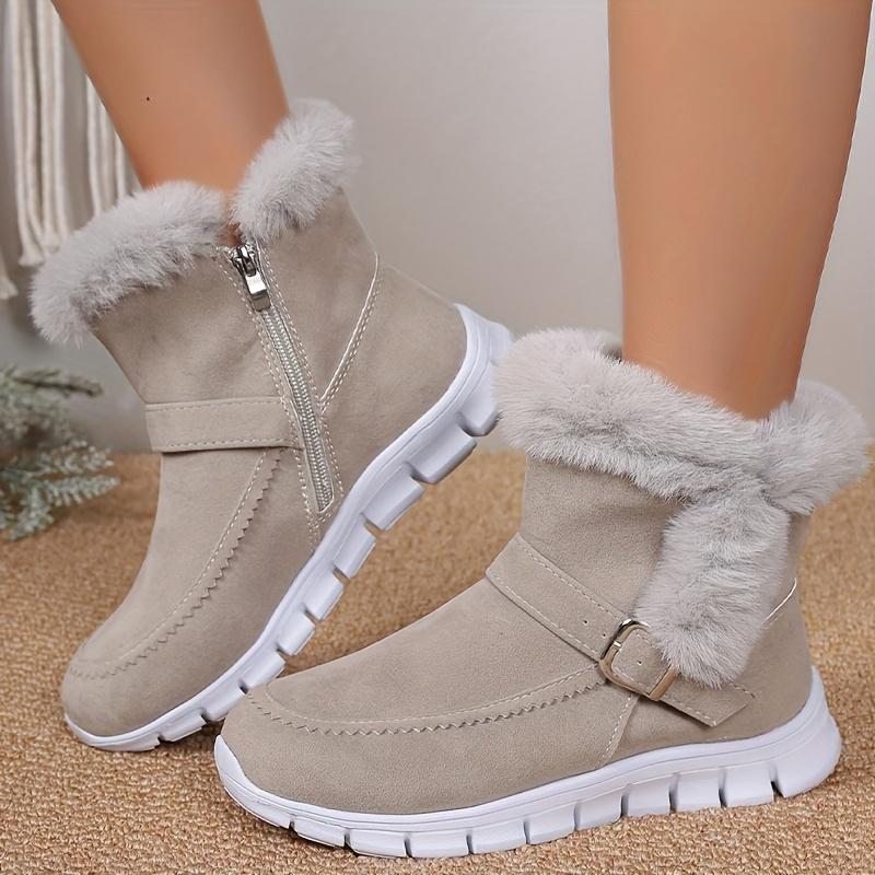 Winter Thermal Insulated Boots Warm Plush Lined Ankle Boots Fluffy Trim Side Zipper Boots Women'S Footwear