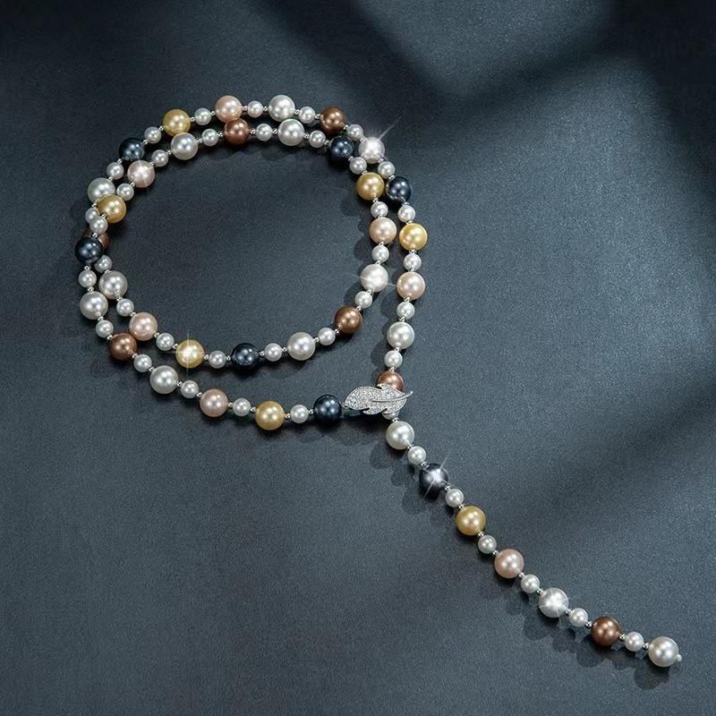 Pearl Long Necklace Women'S High Sense Tree Leaves Pearl Sweater Chain Temperament Versatile Autumn And Winter Accessories