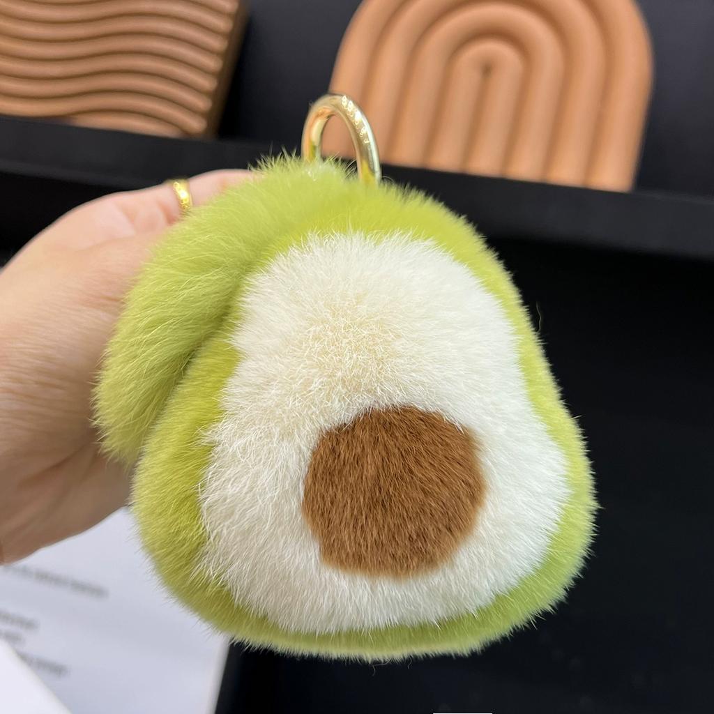 Cute Rex Rabbit Hair Avocado Car Keychain Pendant Ins Internet Celebrity Plush Doll Book Bag Pendant Gift