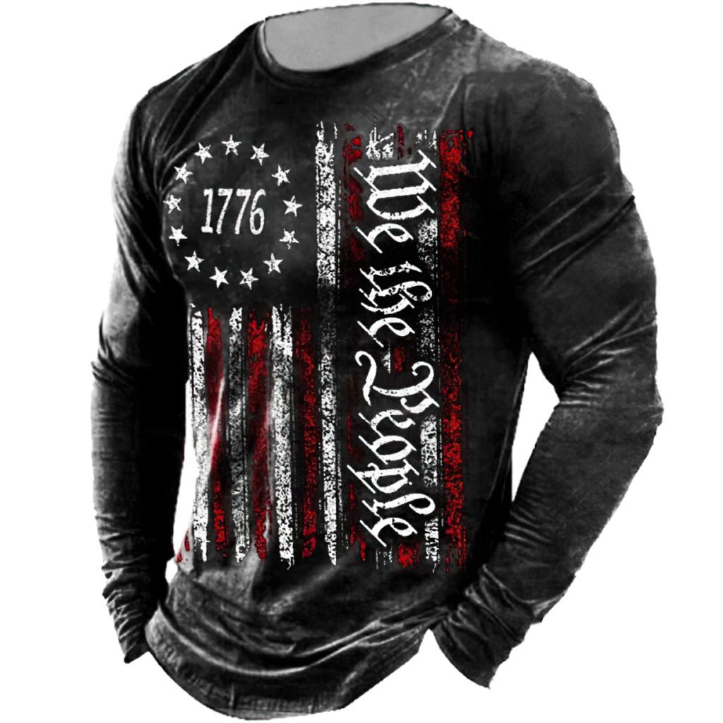 Men Retro Long Sleeve T-Shirt O Neck Pullover Autumn Winter Male Shirt Top Tees Oversize Men's Clothing