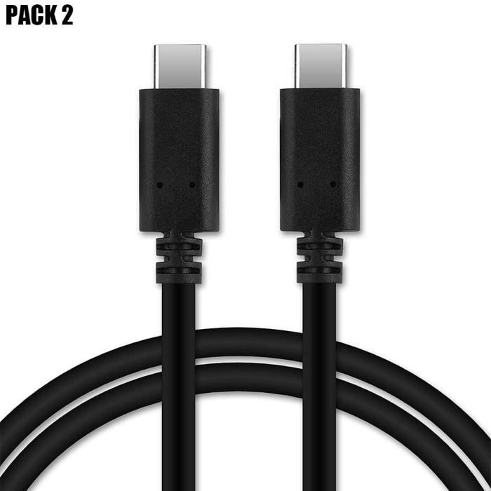Câble Type C vers Type C pour Samsung Galaxy S25 S24 S23 Ultra S23+ S22 Ultra S22 Plus Noir 1 Mètre - Lot de 2
