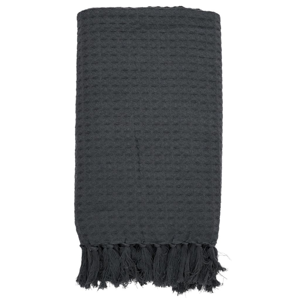 Les Trésors De Lily [A3526] - Sofadecke „Boho“ aus grauer Waffelbaumwolle - 160 x 130 cm