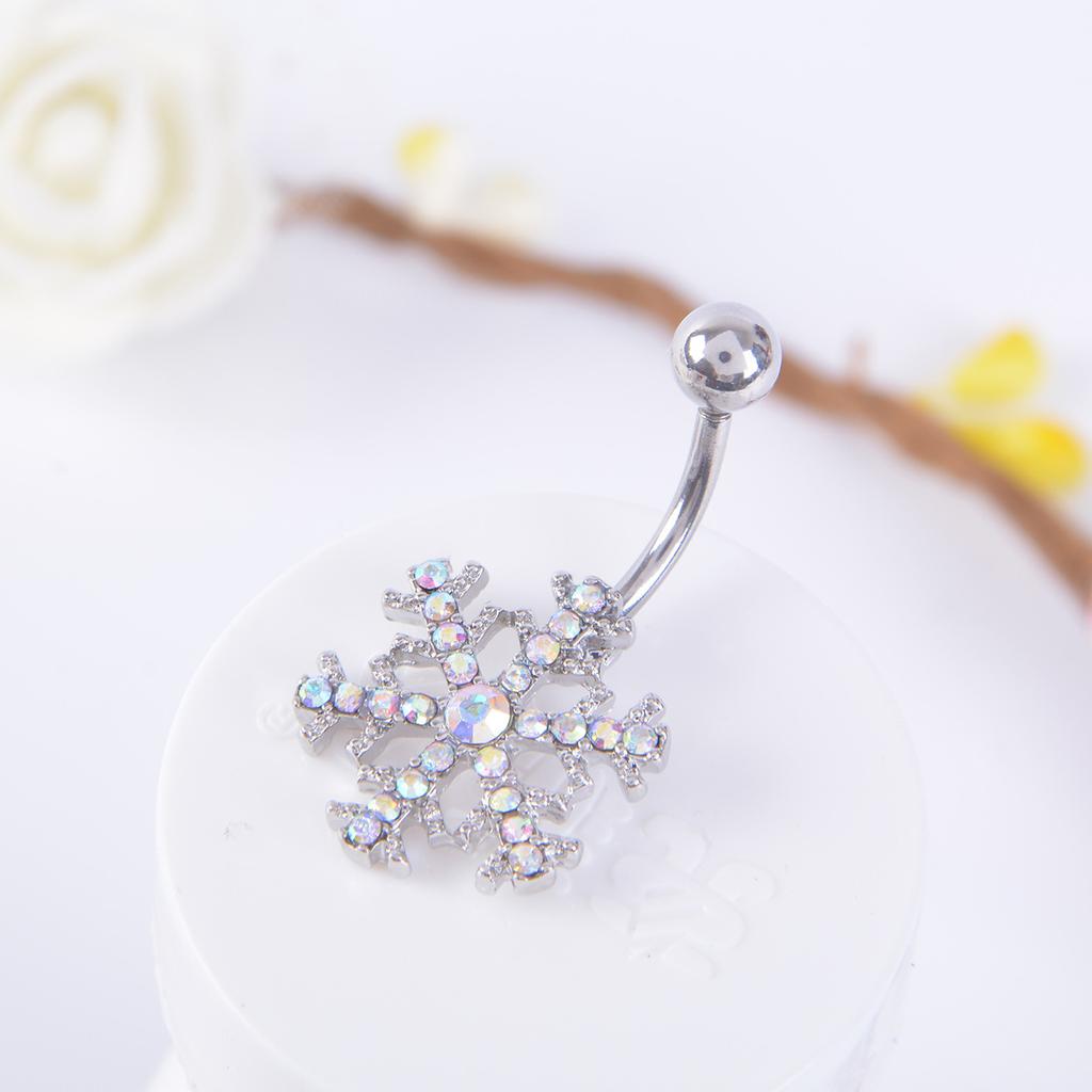 European And American Human Bodies ,Navel Ring Nail Nails Ab Color Snowflake White Gem Belly Navel Nail Navel Buckle Belly Button