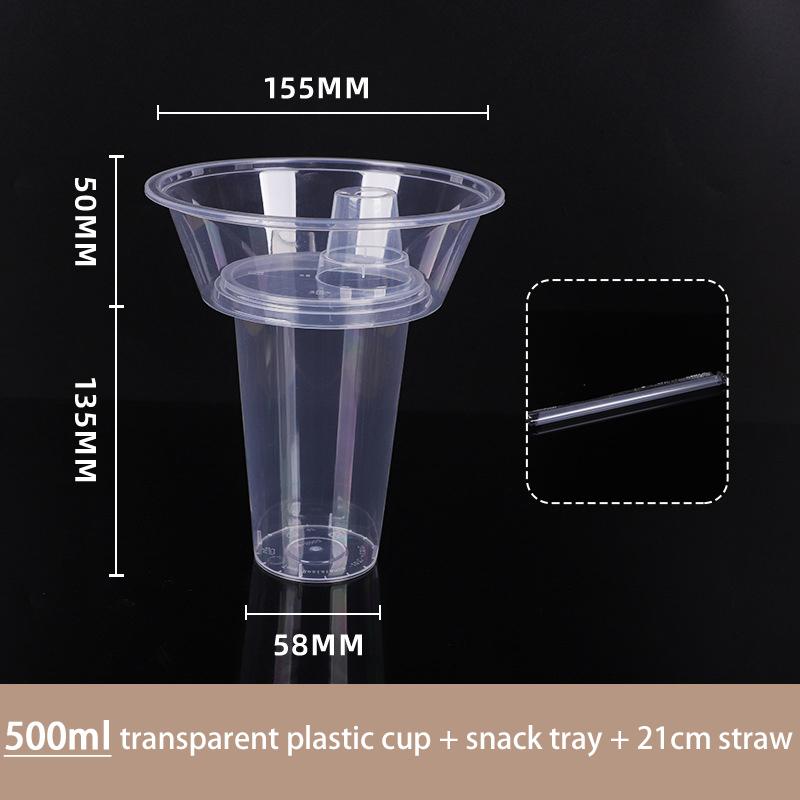 500/700ml Nápojový svačinový kelímek/miska vhodná do lednice Průhledný Bubble Tea Ovocné přenosné kelímky s víčkem Tepelně odolné do 100°