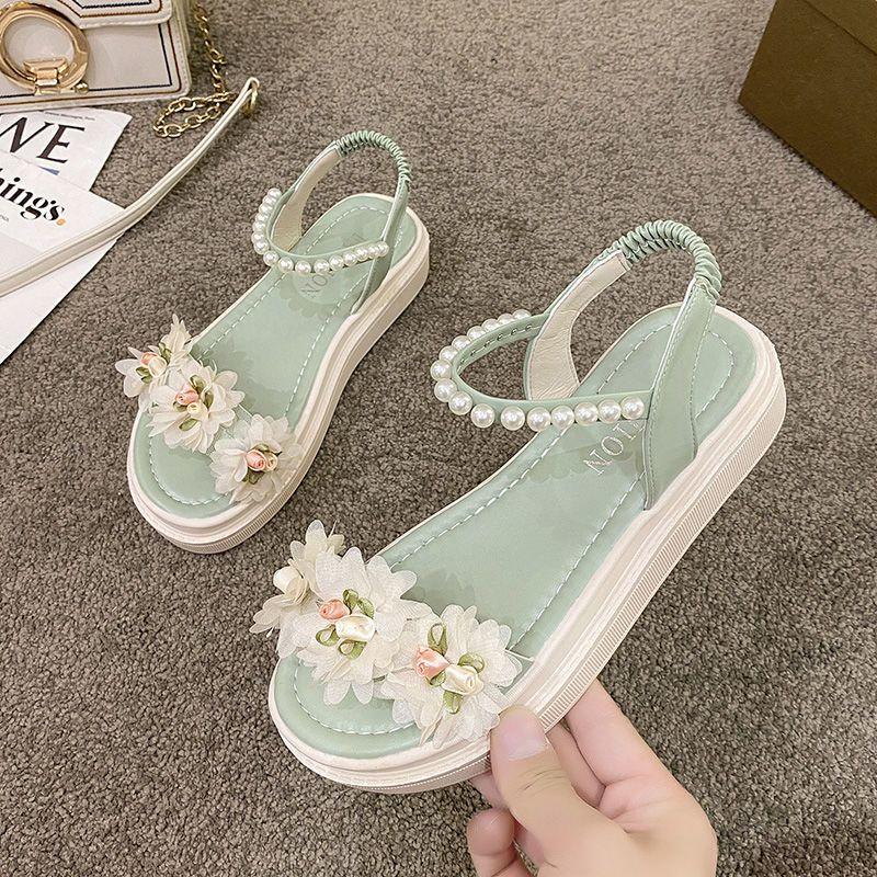 Flower Sandals Female Summer All-match Thick Bottom Korean System Slope with Flat Bottom Roman Shoes