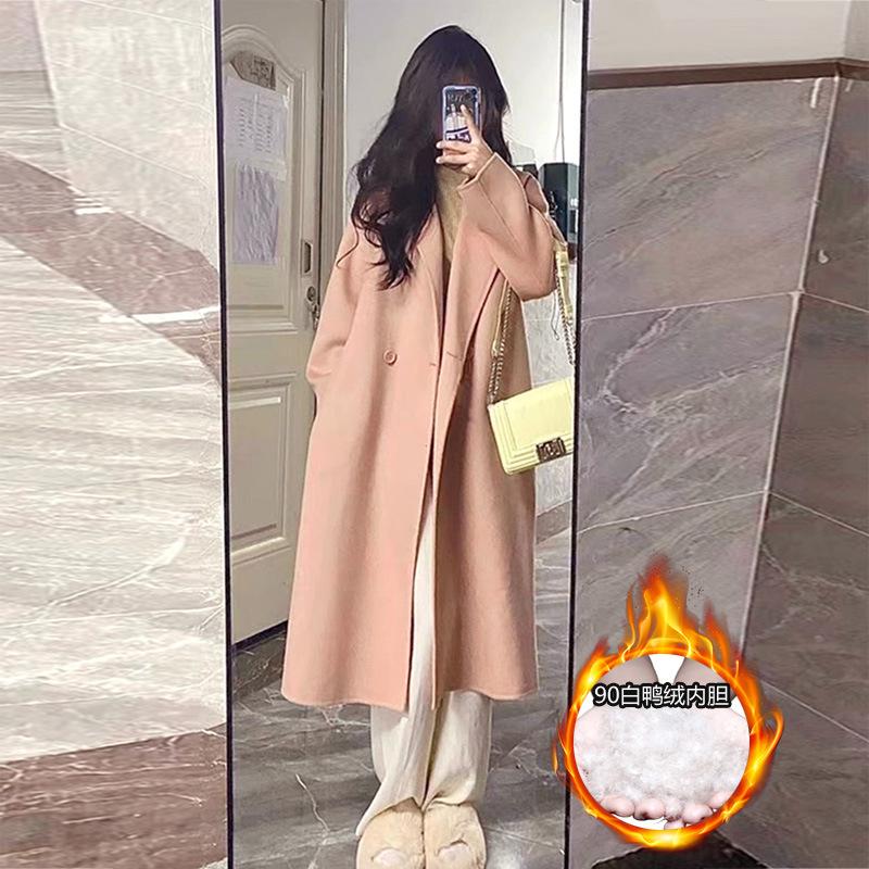 Black medium and long down jacket women's winter small man feeling down liner cashmere woolen coat coat