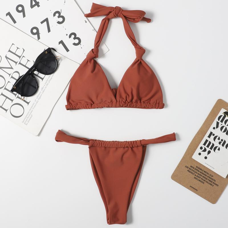 1011 Solid Color Three-Point Sexy Bikini Hot Sale Split Swimsuit Swimsuit