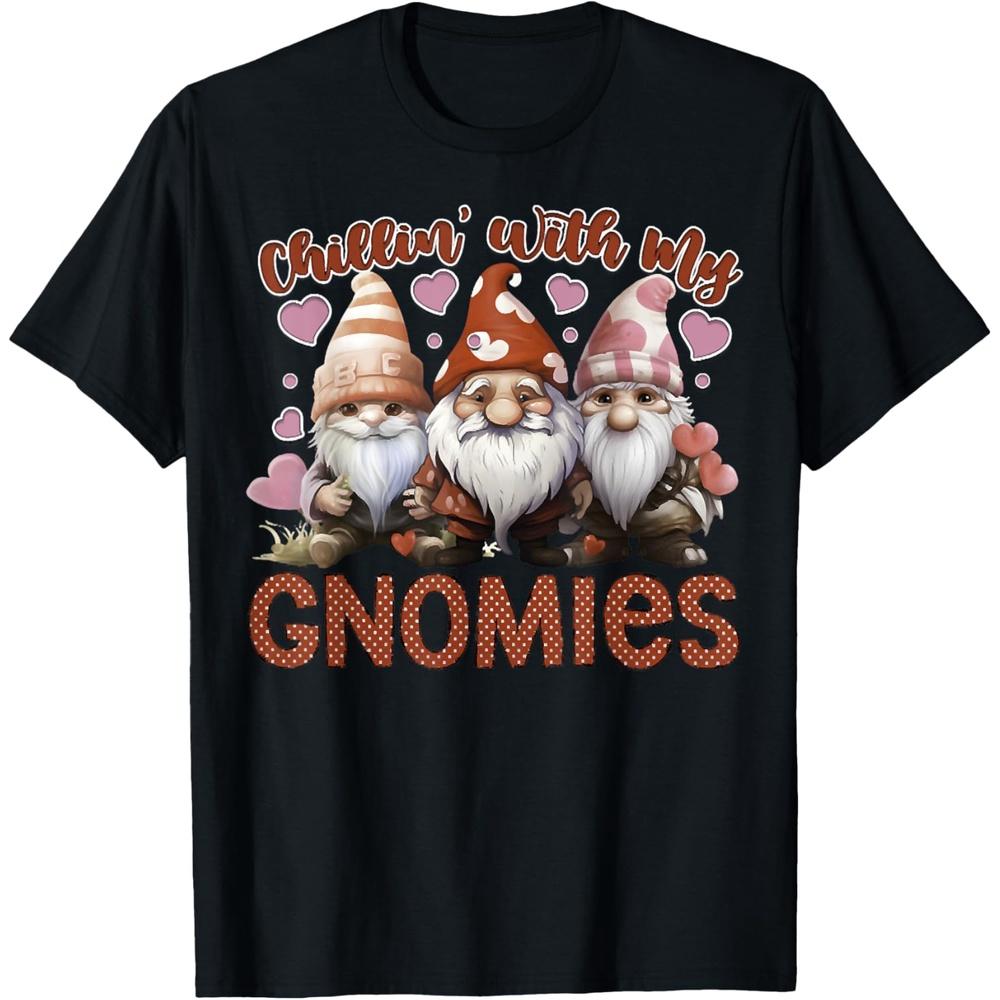 Chillin With My Gnomies, Valentine s Day Gnomes Pink Hearts Cotton Men T Shirt XL чёрный