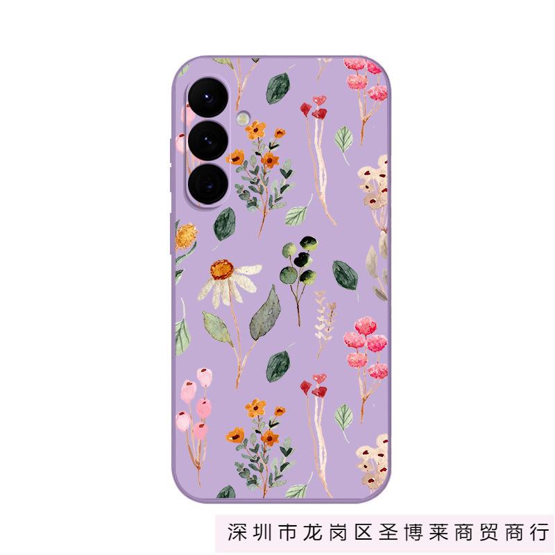 Applicable to Samsung S25Ultra floral mobile phone case S24 liquid S22 straight edge small fresh flower anti-drop protective case