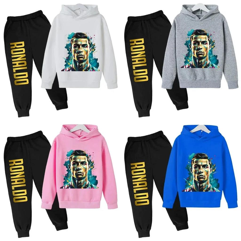 Ronaldo Cr7 Print Childrens Hoodie And Pants Set For Winter Kids Casual Wear