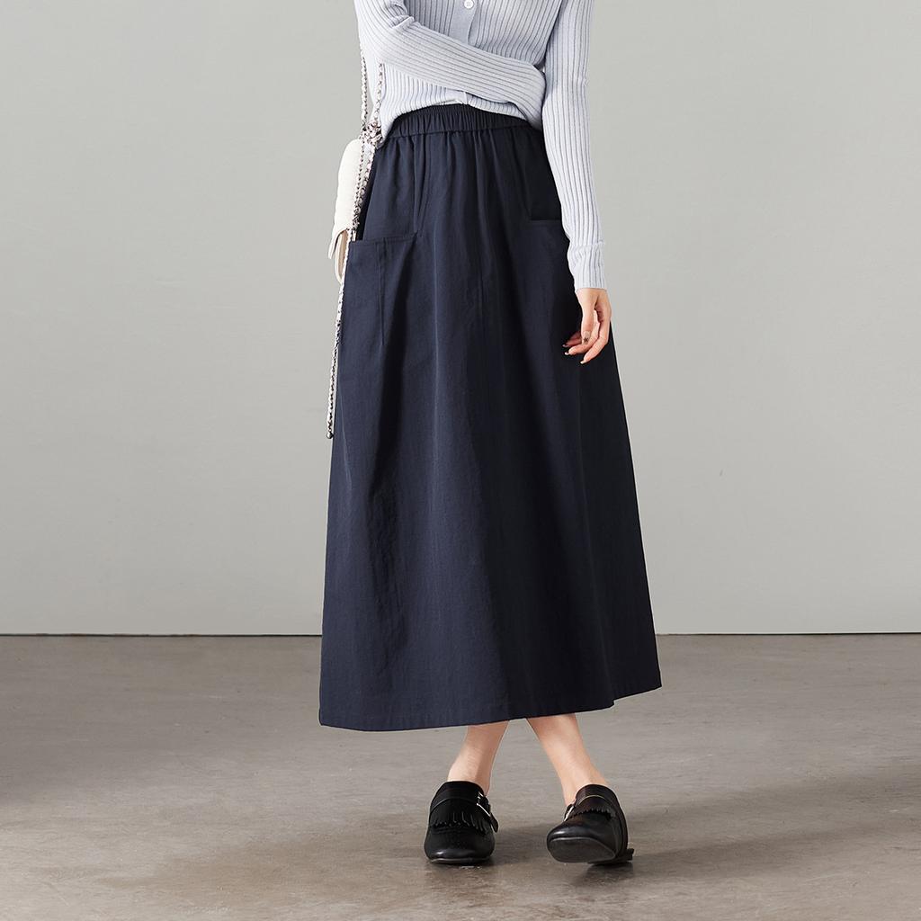 Double Pocket High Waist A-line Umbrella Skirt 2026 Spring Fashion Loose and Versatile Slimming Mid Length Skirt
