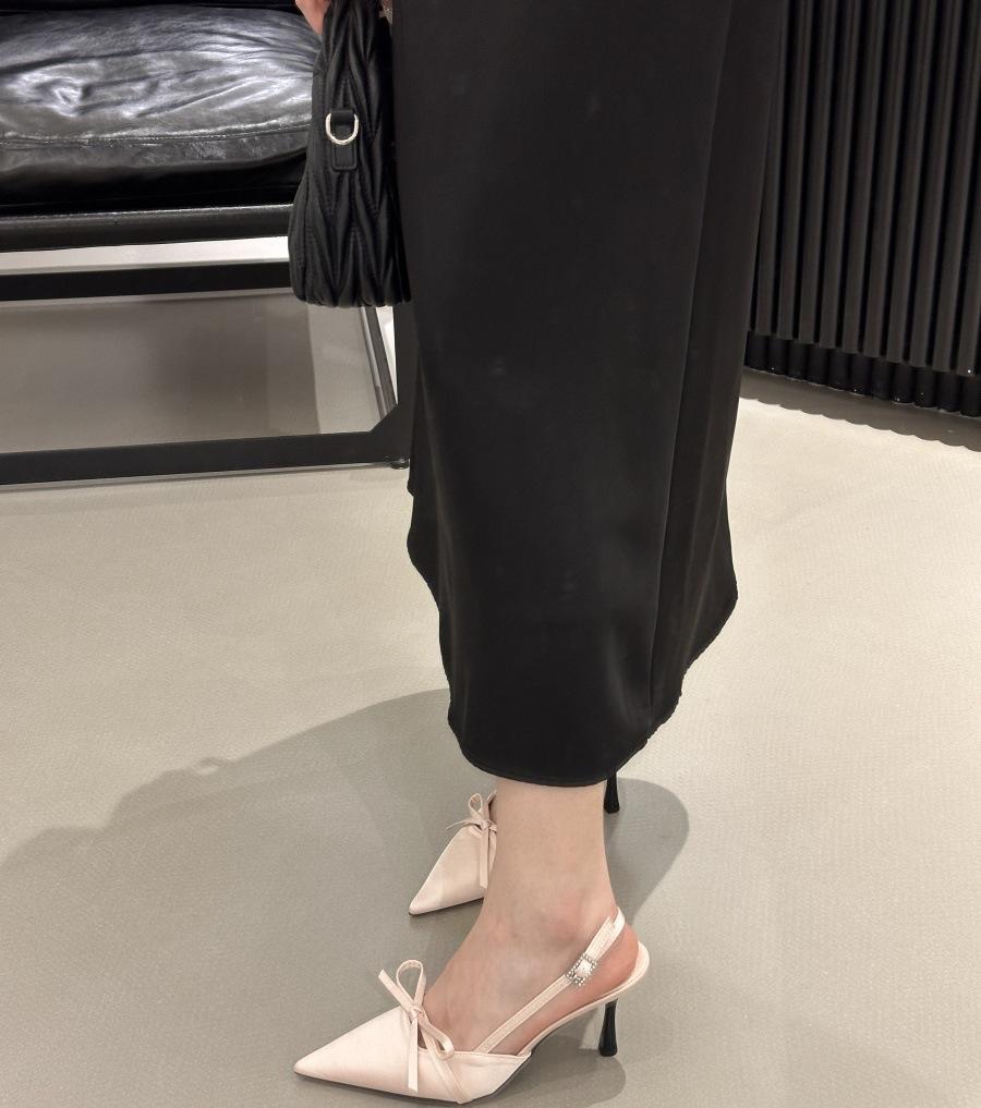 

French bag head back empty stiletto sandals women s summer 2025 new pointed head bow word with high heels 39 розовый