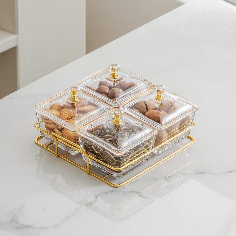 Light Luxury Glass Fruit Plate  Creative Household Living Room Snack Plate  Dried Fruit Snack Plate  Dessert Plate  Candy Plate  Fruit Plate