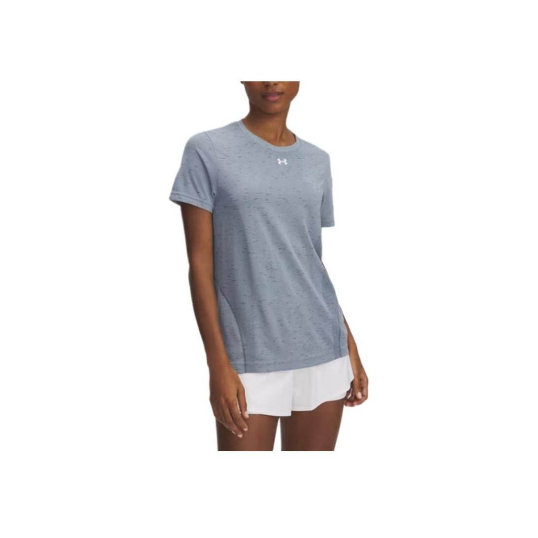 

Under Armour Vanish Seamless Comfortable Fashionable Minimalist Solid Color Short Sleeve Regular T-Shirt Women Tops Gray Blue 1384406-466 XL