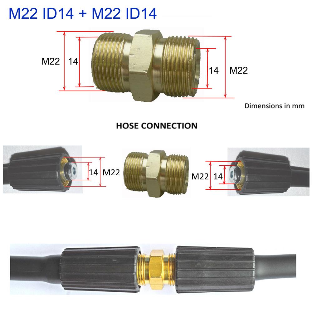 High Pressure Washer Car Washer Hose Extension Connector Adapter M22 Male ID14 - M22 Male ID15