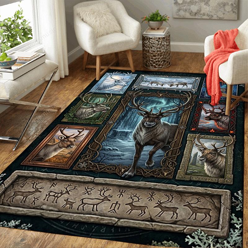 Reindeer Legends Lore Pattern Rug Floor Mat for Living Room or Bedroom Soft and Comfortable Carpet a Gift for Birthday and Holiday.