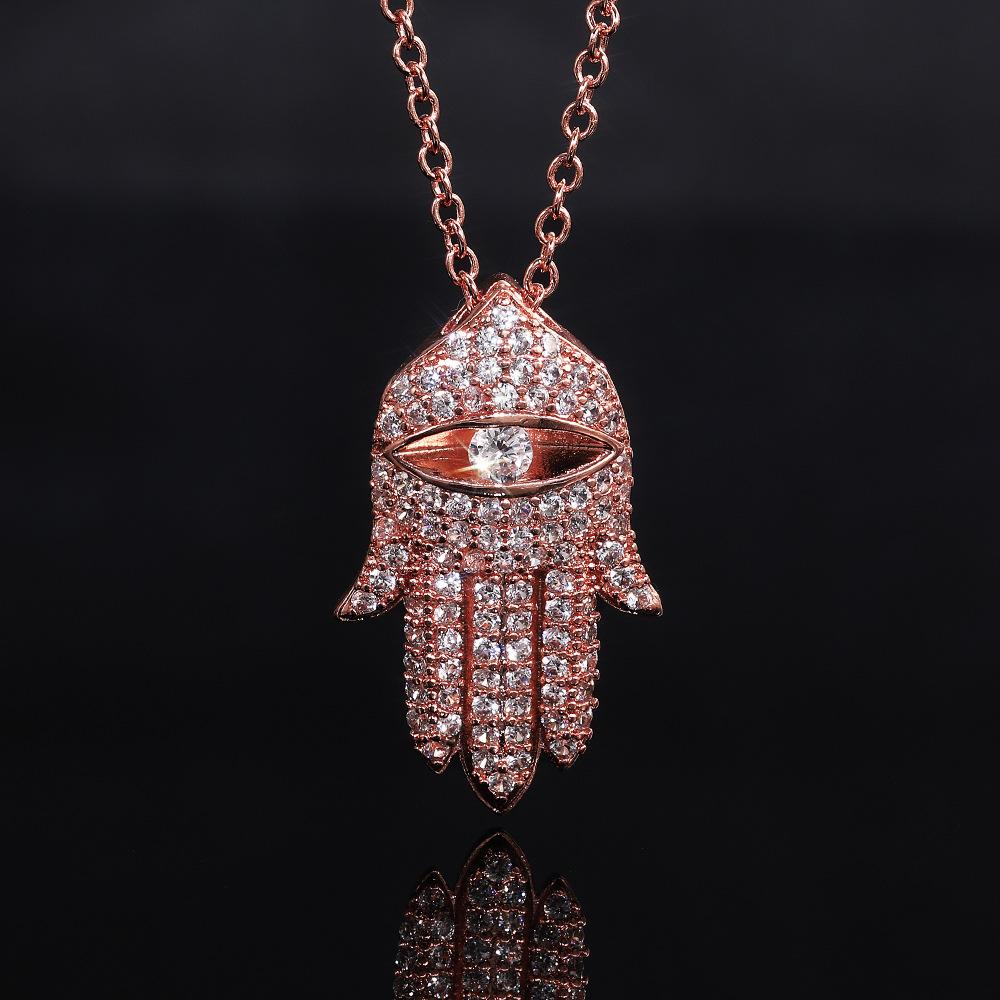 Fatima'S Hand Hiphop Micro-Inlaid Zircon Pendant Necklace Jewelry Sweater Chain