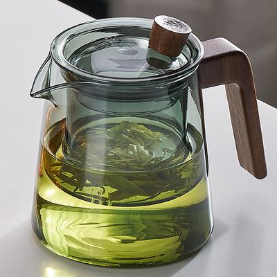 GIANXI Retro Glass Teapot Wood Handle Chinese Tea Ceremony Transparent Teawear Set Cup Filter High Boron Silicon Pot  530ML