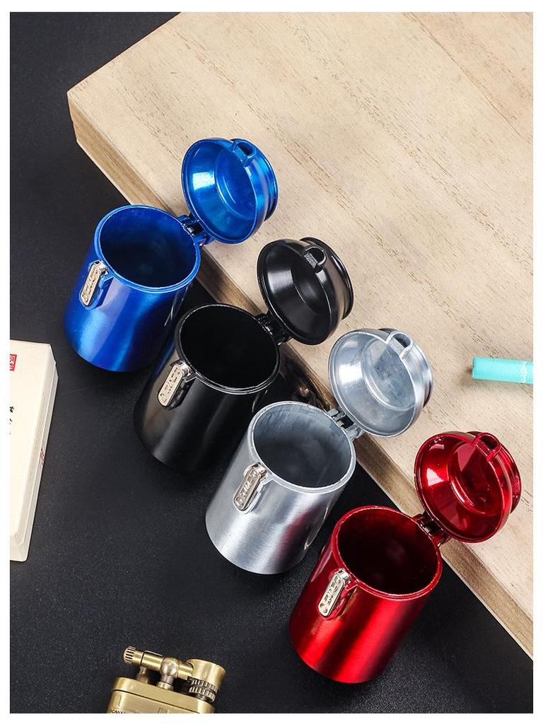 Stylish Metal Portable Ashtray & Cigarette Case with Pop-Top and Carabiner