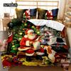Christmas Duvet Cover Set Cartoon Merry Chirstmas Bedding Set Happy Santa Claus Polyester Quilt Set Pillowcase Double Queen King