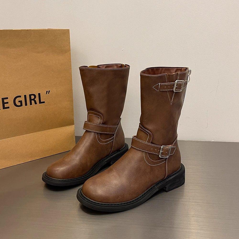 

Ретро Полусапожки до середины икры на массивном каблуке для женщин - Вестерн Ковбойский и Мартин Стиль 40