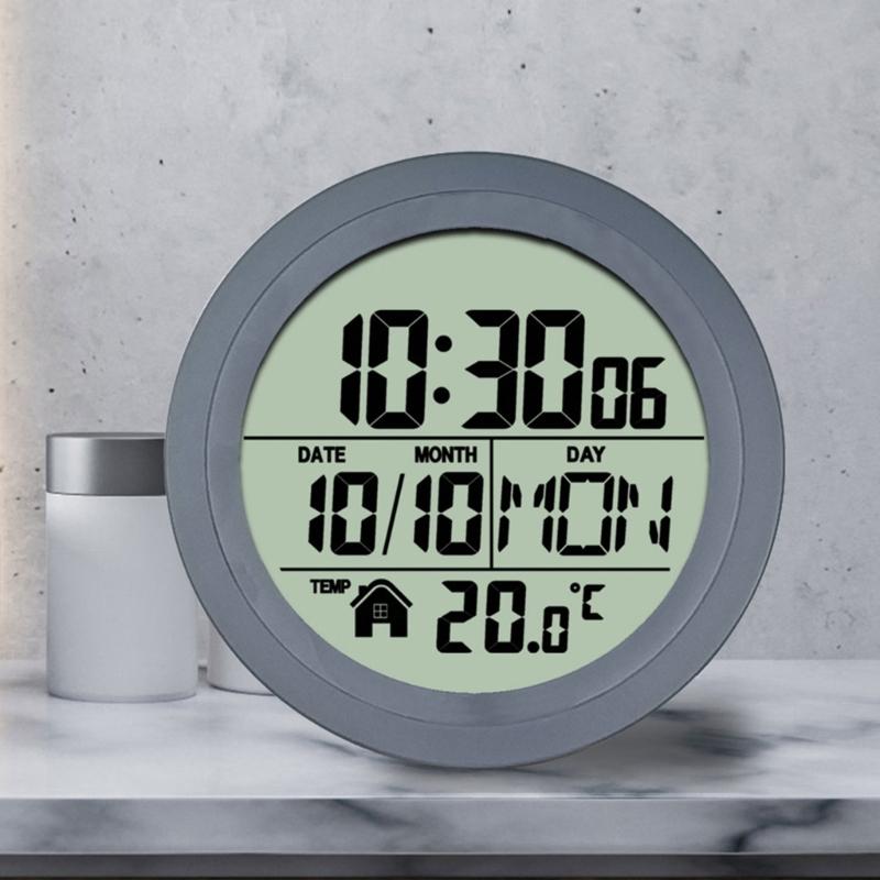 Large Digital Wall Clock with Date Day Temperature Battery Operated Bathroom Clock Shower Clock with Suction Cup Gift