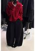 Women's European-Style Red Wool Sweater, High Neck, Loose Fit, Thick Jacquard Knit, Cashmere Base Layer Top