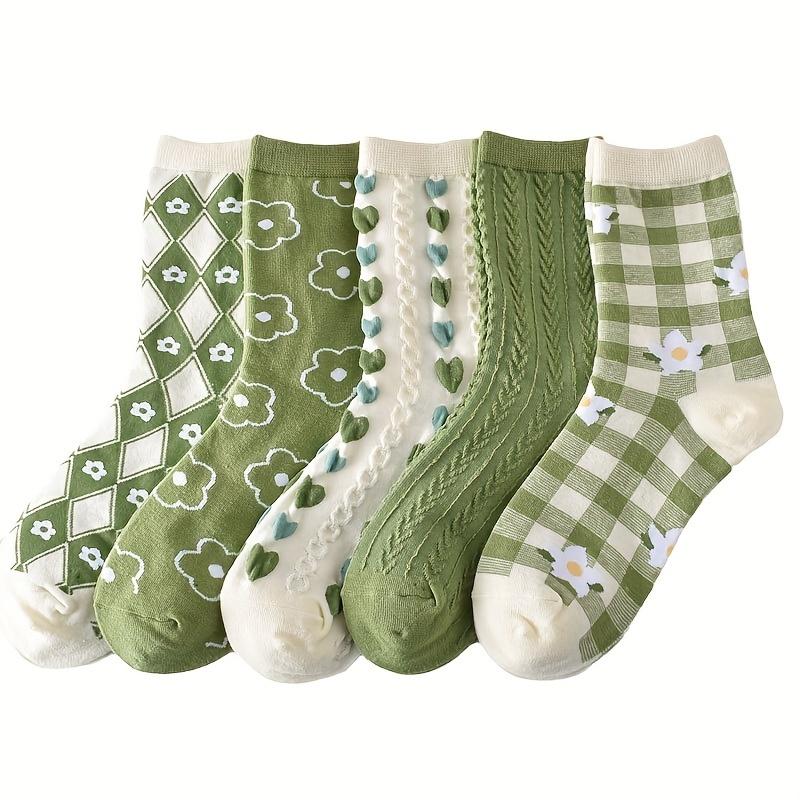 

5 пар носков с цветочным принтом, милые и удобные носки средней длины, женские чулки и носки 5 Pairs