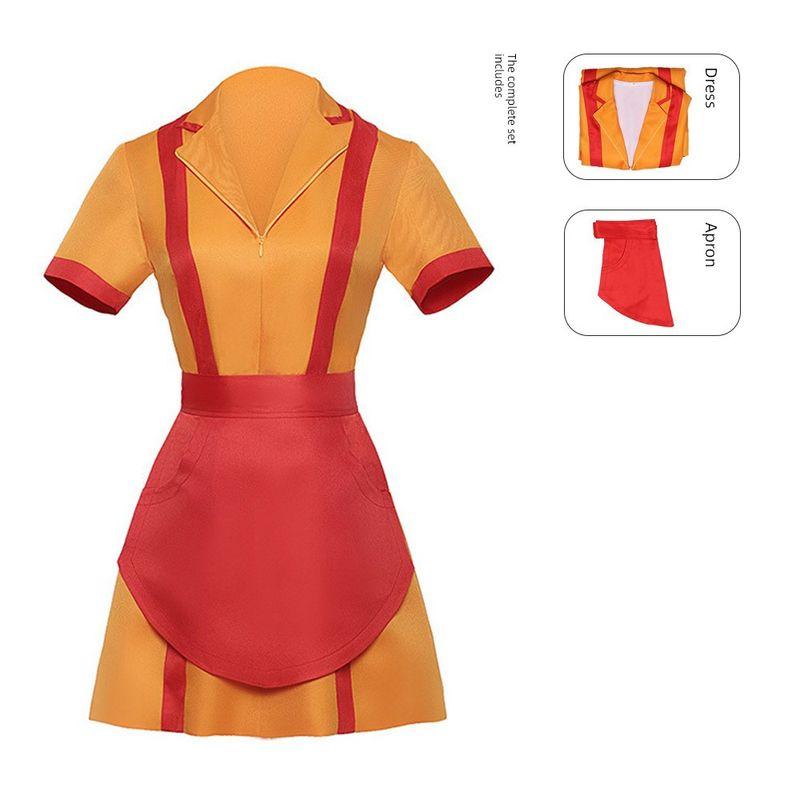 

Cross-Border American Tv Series Style Two Broke Girls Anime Cosplay Costumes Bar Fast Food Waitress Work Uniforms Performance Outfits [Bankrupt Sisters] Dress + Apron XS
