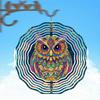 Vibrant Hand Painted Owl Wind Chime 3D Metal Garden Decor Colorful Outdoor Hanging Ornament with Swivel Hook Perfect for Thanksgiving