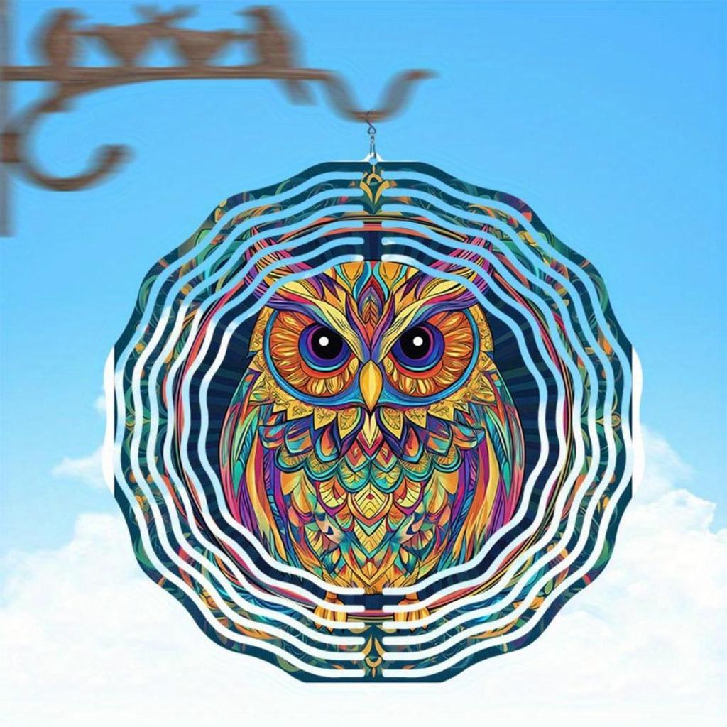 Vibrant Hand Painted Owl Wind Chime 3D Metal Garden Decor Colorful Outdoor Hanging Ornament with Swivel Hook Perfect for Thanksgiving