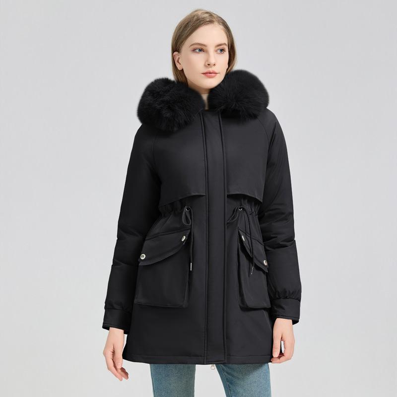New Women's Cotton-padded Coat Medium and Long Hooded Removable Fur Collar Versatile Fashion Coat