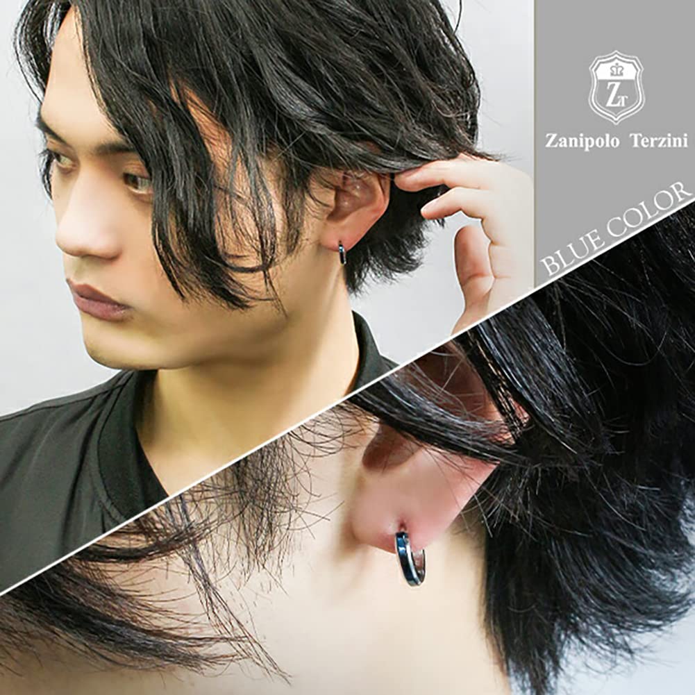 [Zanipolo Terzini] Simple Color Line Surgical Stainless Steel Hoop Earring (Blue) (1P Single Earring) Men's