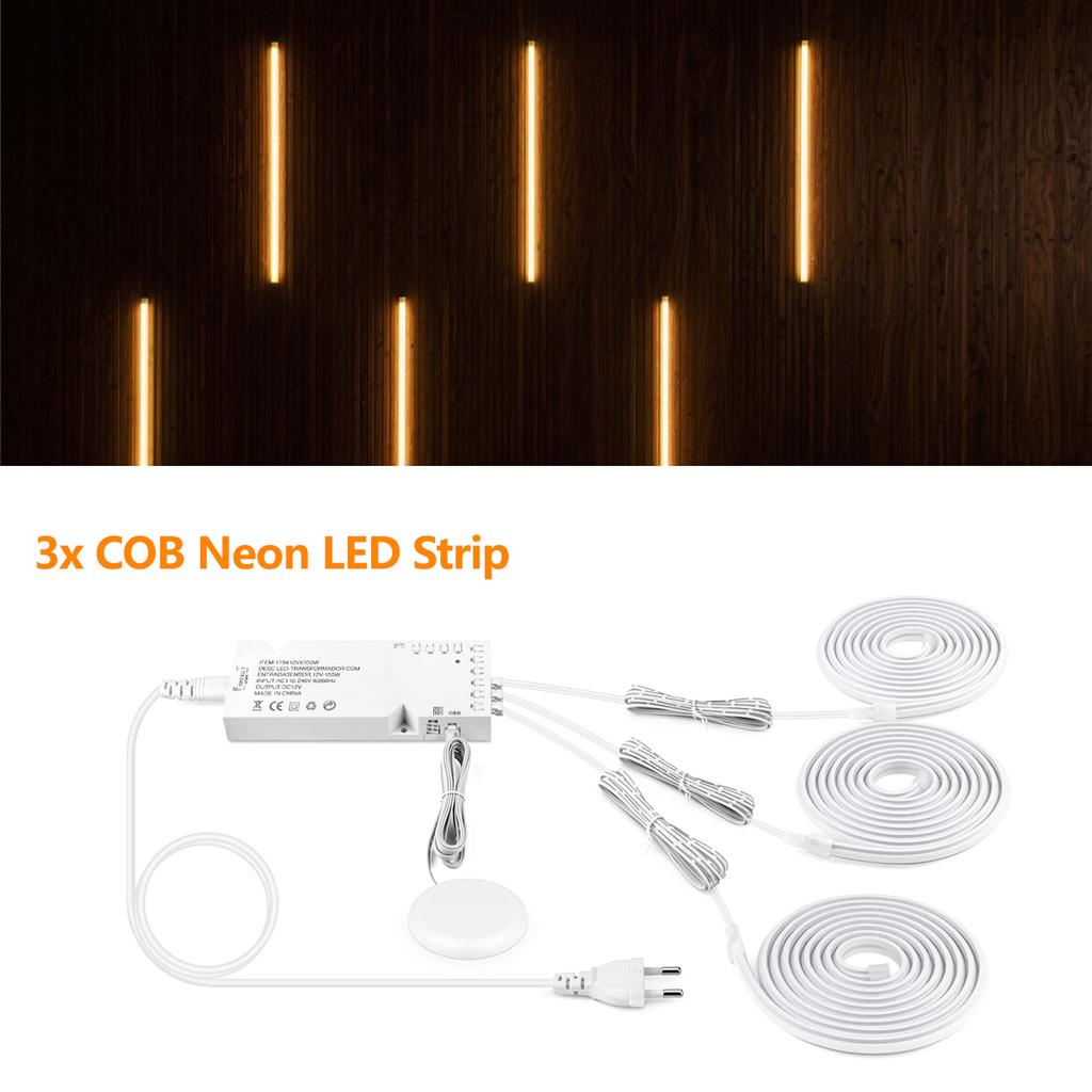 24V COB LED Strip Under Cabinet Light Neon Tape with Touch Dimmable Swtich for Closet Showcase Shelf Wall Acoustic Panel Decor