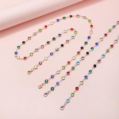 Bunte runde Kristallkette Sonnenbrillenkettenbänder Lanyards Metallkette Spleißstil Kette Brillen Hängeseilhalter Kordel Lanyard