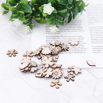 100pcs Laser Cut Wood Flowers and Leaves Embellishment Wooden Shape Craft Wedding Decor