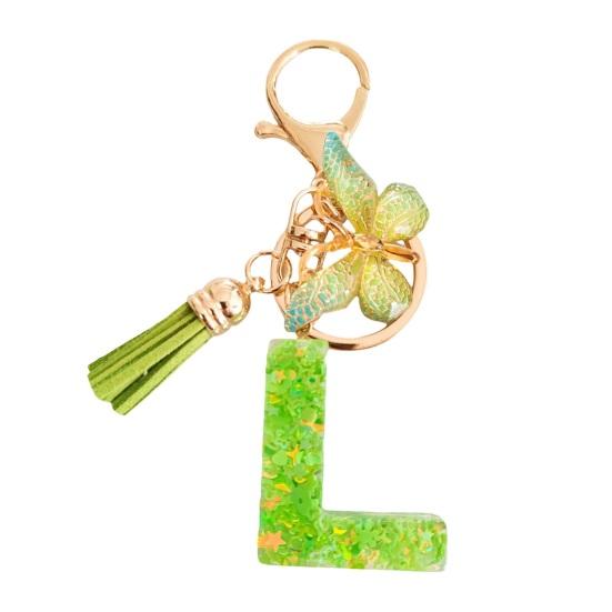 Yousheng 2Pcs Initial Letter Keychains Green Butterfly Pendant Keychain Set Exquisite Relief Alphabet Keychain Pendant for Best Friend Mom Daughter L