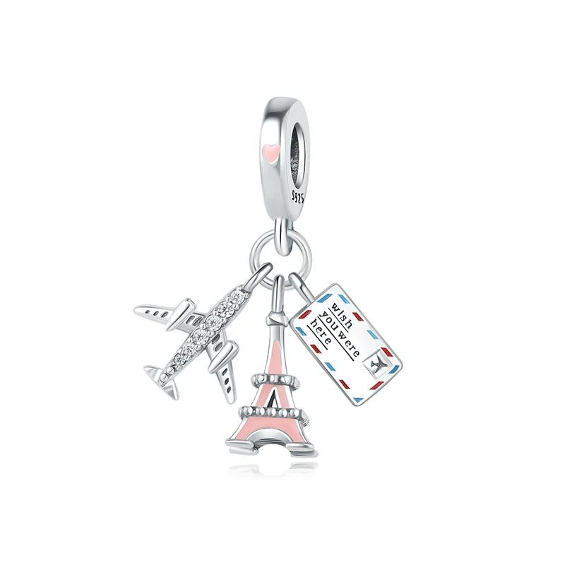 Paris Tower Aircraft Travel Charms Pendant Beads Fitoriginal Bracelet For Women Jewelry Travel Commemorative Gifts For Friends