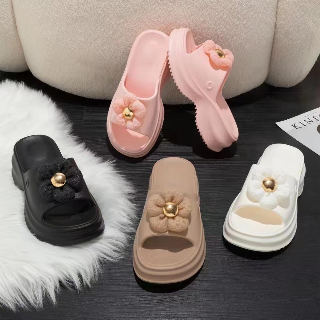 EVA high heel women's slippers summer home indoor soft bottom high elastic slippers bathroom bath cool slippers wedge heel