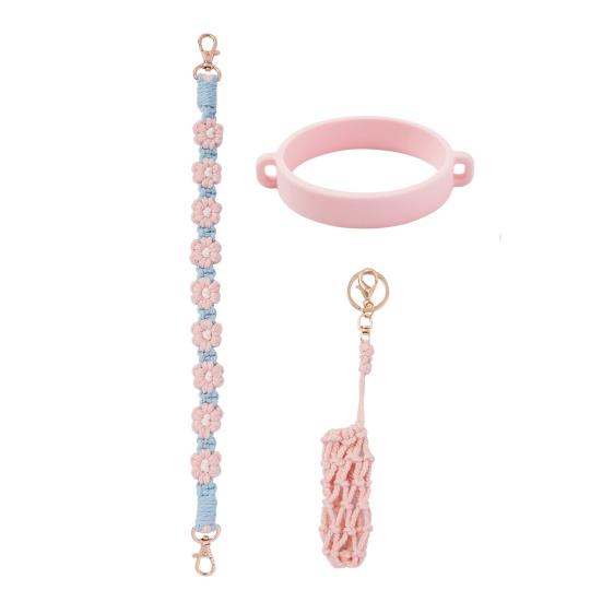 3 ks/sada popruh na rukojeť láhve na vodu 8-40 oz sklenice silikonový bezpečnostní kroužek ručně vyrobená květina