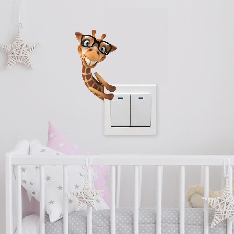 Selbstklebende Lustige Cartoon-Giraffe Schalter Wandaufkleber für Wohnzimmer Schlafzimmer Heimdeko