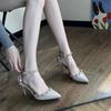 Sexy royal sister wind rivet high heels pointed one-word buckle strap stiletto personalized discount sandals