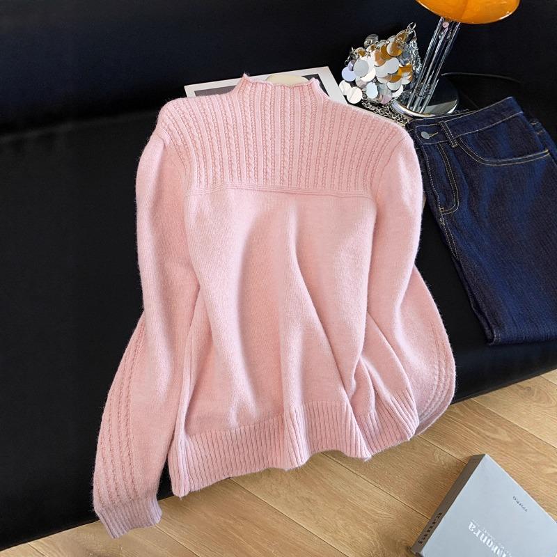 Semi-turtleneck cashmere sweater women's loose knitted sweater pullover autumn and winter new fine wool bottoming shirt top