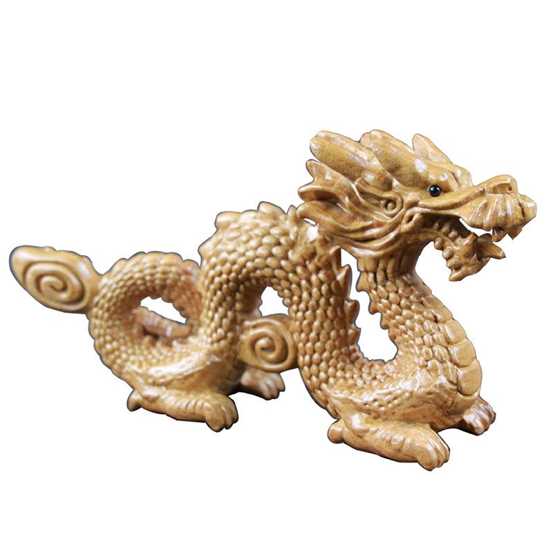 Dreidimensionales handgeschnitztes Pfirsichholz Blaues Drachen-Ornament