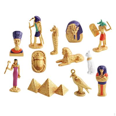 12 stuks oude Egyptische beeldjes piramide mummie Egyptisch speelgoed miniatuur ornament